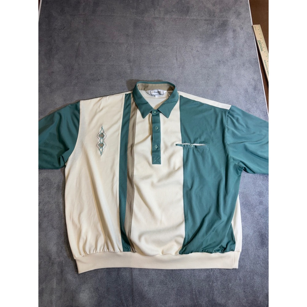 Vintage Classics by Palmland Mens 2XL Teal Cream Colorblock Ribbed Short Sleeve
